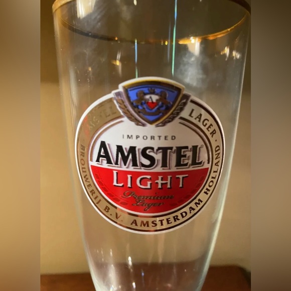 Set Of 2 AMSTEL LIGHT stemmed PREMIUM LAGER GOLD RIM PILSNER 33cl - Picture 2 of 5